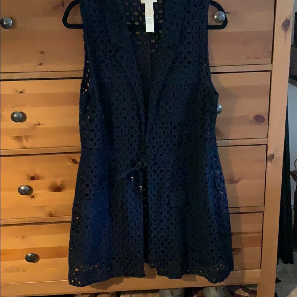 Chicos Navy blue eyelet long vest